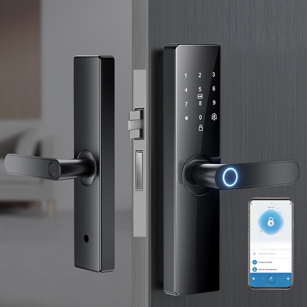 Cerradura De Manija De Puerta Con Huella Digital, Entrada Sin Llave Cerradura De Manija De Puerta Con Huella Digital Verificación Dual Alerta Antipalanca Con Cuerpo De Cerradura