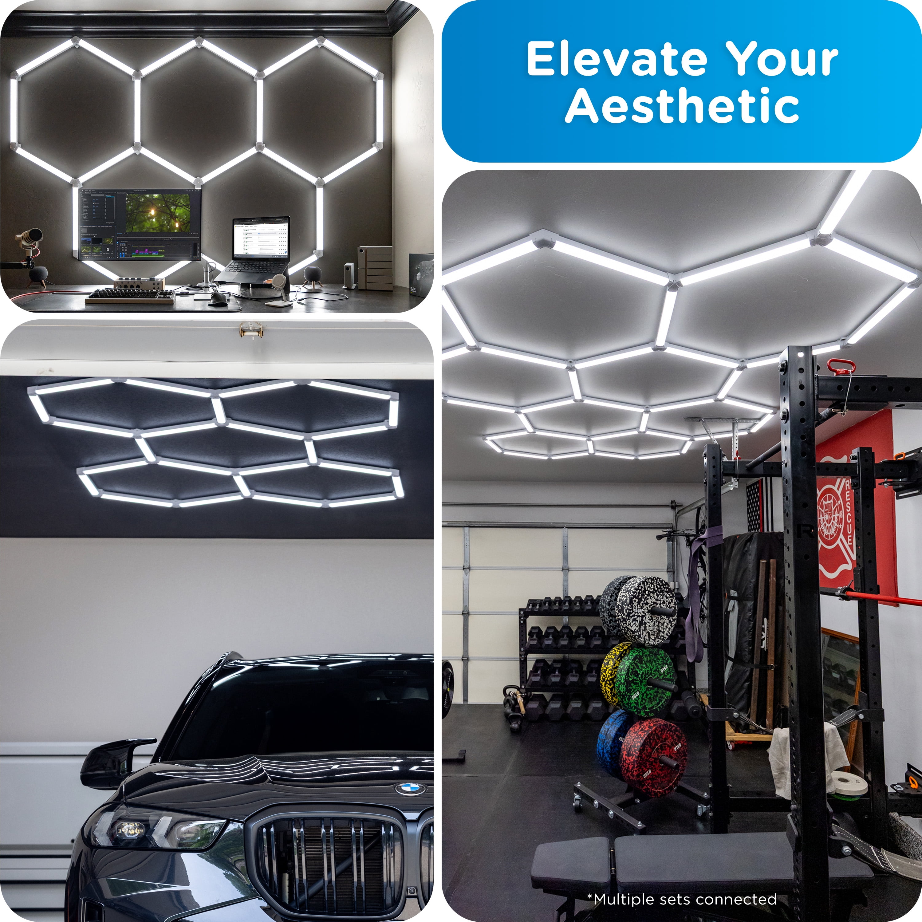 Enbrighten Ultrabrite Hexagon Garage Lights, 24 Bars, 5 Hex Lights, Dimmable with Remote, for Garage, Gym, Shop and More