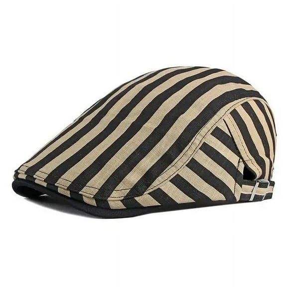 SikaFu Cotton Solid Color Striped Newsboy Caps Flat Peaked Cap Men and Women Painter Beret Hats 12