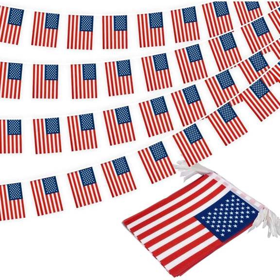 Twfbrm American Flag Banner, 22.3ft String Pennant Banner with 20 USA Flags, 4th of July Bunting Banner Decorative Hanging Flags Patriotic Party Decoration for Party, Office, School, Sports Events