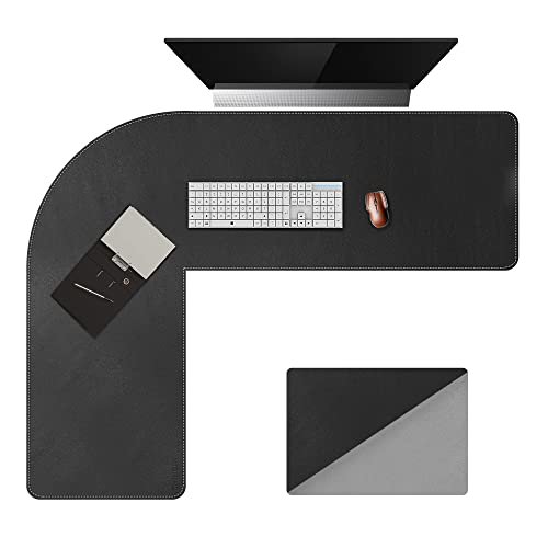 Chihein L-Shaped Desk Pad, Corner Desk Mat (49.2”+ 49.2”) x 15.7”, Computer Office Mouse pad Writing Table Pad for Home Office - Black/Gray