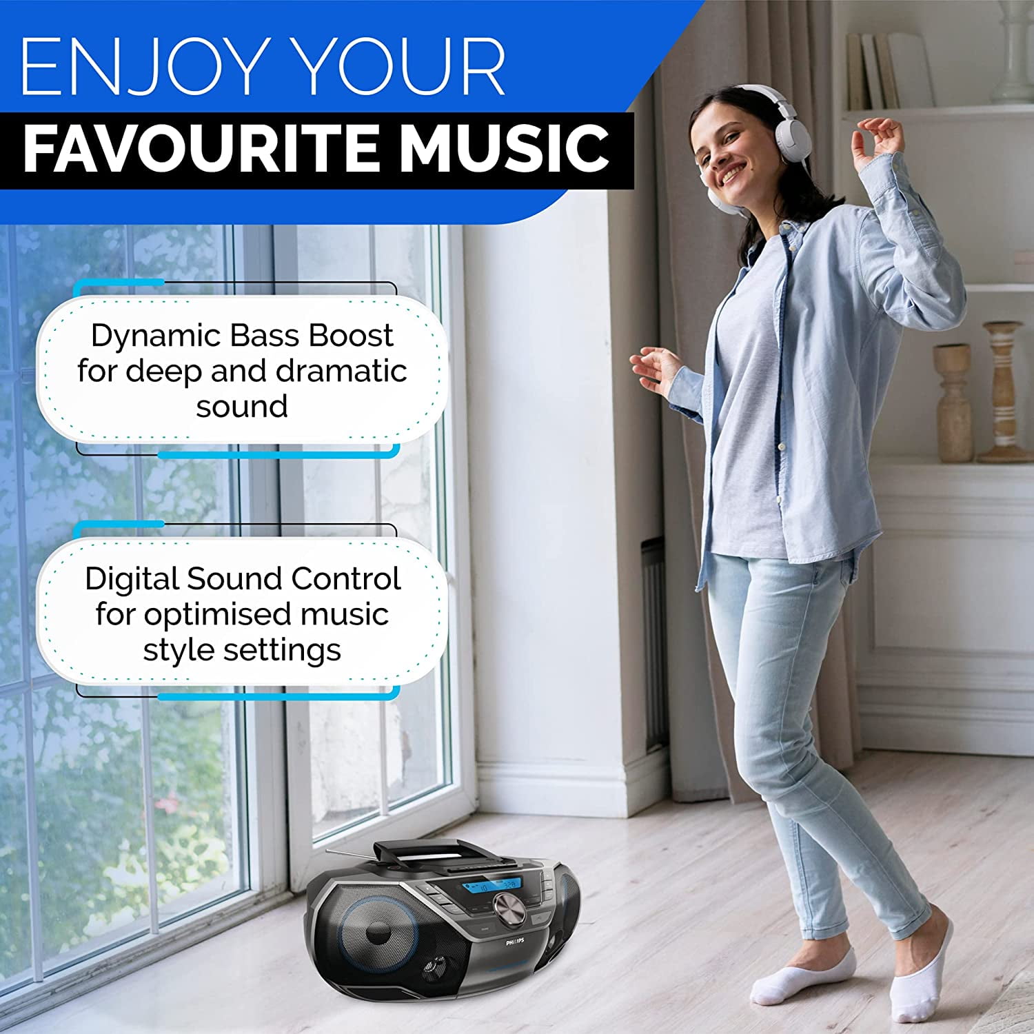 PHILIPS Portable CD Soundmachine, Bluetooth, MP3, USB, FM PHILIPS Portable CD Soundmachine, Bluetooth, MP3, USB, FM