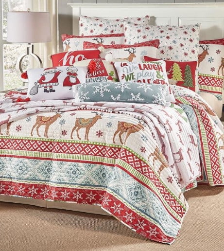 Christmas Reindeer Santa Claus Holidays Twin Quilt & Sham Set (2 Piece ...