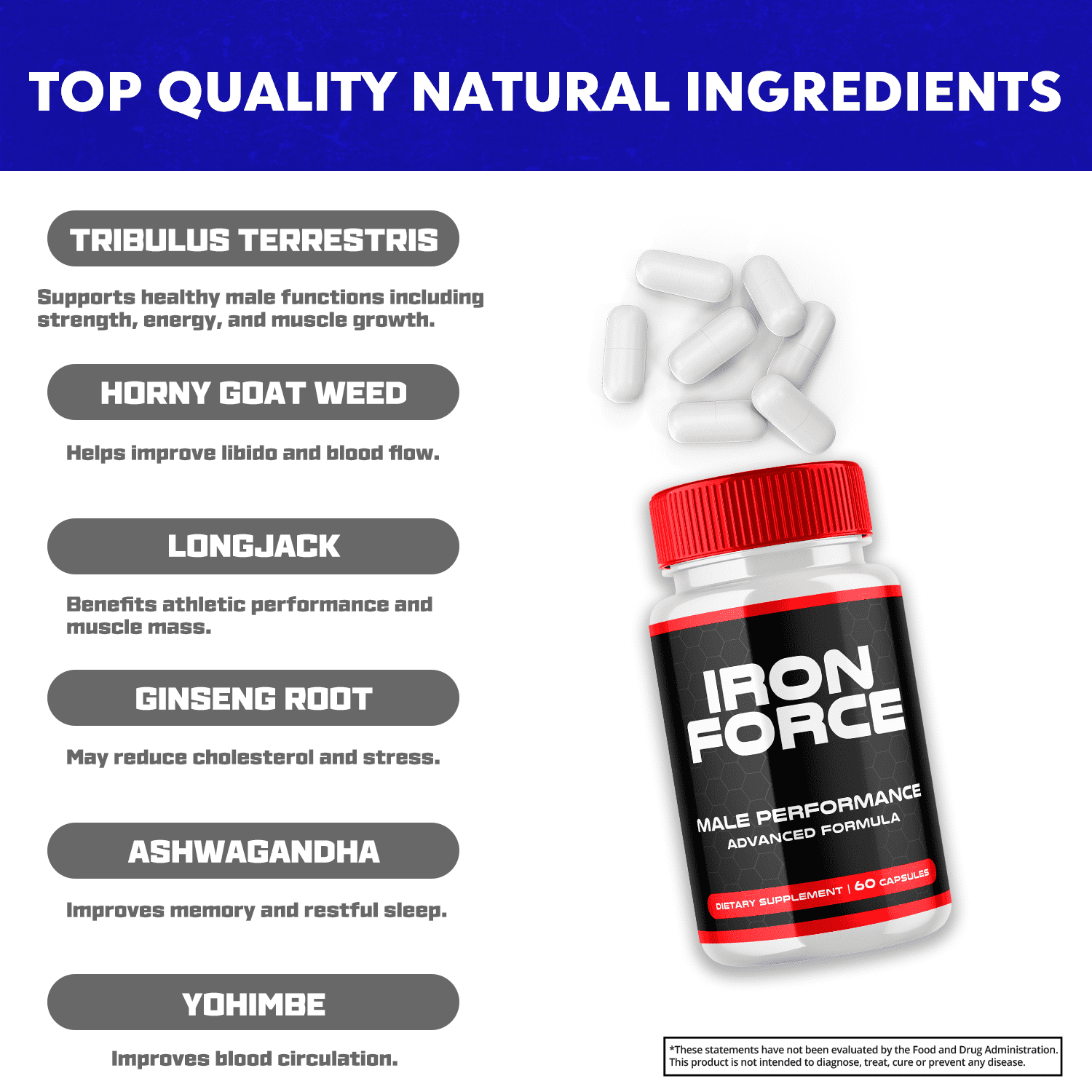 Iron Force Mens Support Formula Pills Advanced Supplement 90 Servings