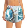 thumbnail image 2 of Pofeuu Let's go Travel Print Women's Athletic Shorts Running Workout Shorts Tummy Control Quick Dry Gym Shorts with Pockets Double layer sports shorts-Medium, 2 of 7
