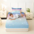thumbnail image 3 of Manfei Ink Rainbow Twin Fitted Sheet, Dreamy Glitter Stars Print Bedding, Blue Pink, 2pcs, 1 Fitted Sheet and 1 Pillowcase, 3 of 6