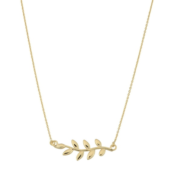 KoolJewelry 14k Yellow Gold High Polish Sideway Olive Branch Necklace (18 inch)