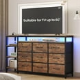 thumbnail image 2 of Afuhokles 9 Drawers Dressers for Bedroom with LED Lights and Powers Outlets,TV Stand for 55, 60 Inch TV, Entertainment Center with Drawers and Open Shelves, Rustic Brown, 2 of 8