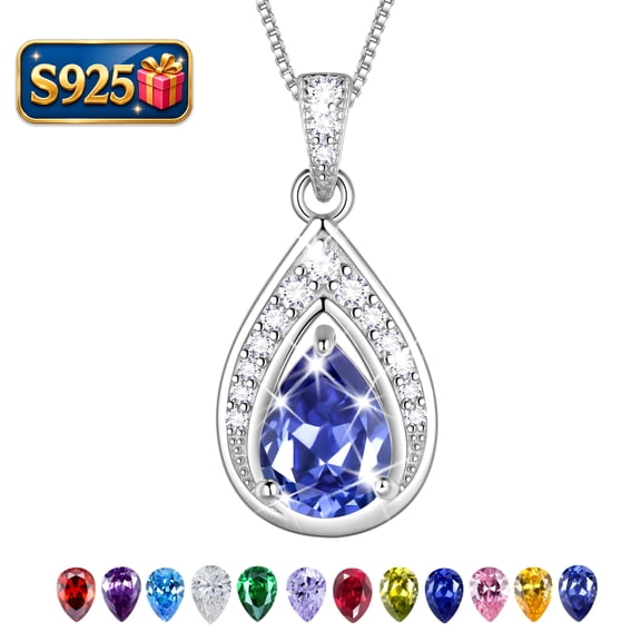 Beautlace 925 Sterling Silver Teardrop December Tanzanite Birthstone Necklace,Pear Cut Pendant Necklace Jewelry Birthday Christmas Gifts for Women/ Wife /Lover