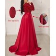 thumbnail image 3 of Monkidoll Robes de Bal à Manches Longues avec Sequins et Poches, Col en V, Côtés en Satin, Robes de Soirée Formelles, 3 of 5