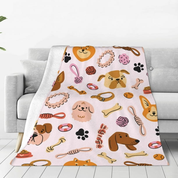 Balery Cute Dog Manta de Felpa Suave y Acogedora – Cobija de Franela Aterciopelada para Cama, Lavable y Cálida para Sofá, Mascotas, Transpirable-60"x50"