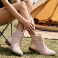 thumbnail image 4 of GJPBGK Women Boots Ankle Boots for Women Short Boots Lace Up Pink Boots Fashion Round Toe Mid Heel Shoes for Walking, 4 of 10
