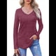 thumbnail image 3 of Camisa de Larga con Cuello en V para Mujer, Túnica de Otoño, Suéter Informal Elegante, Ropa y . Vino Tinto L, 3 of 9