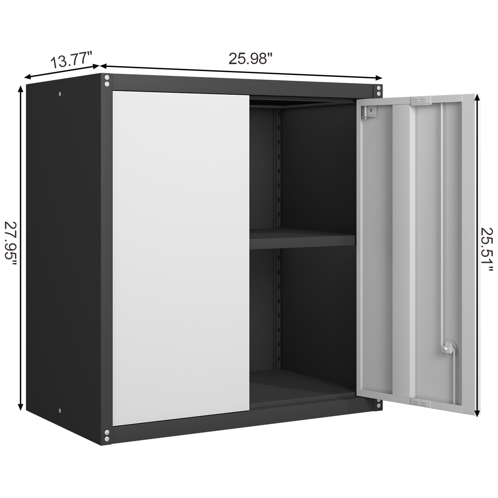 Marcree Metal Garage Wall Cabinet, 28" Wall Mount Storage Cabinets with Locking Doors and Shelf, Metal Small Storage Cabinets for Garage, Laundry Room, Kitchen, Pantry