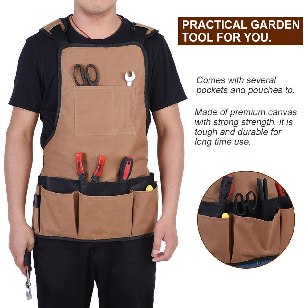 HERCHR Canvas Garden Tools Apron with Storage Pockets Men Women