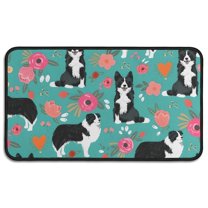 Border Collie Dog and Flower Florals Door Rugs,Washable Non Slip Door Mats Indoor,Decorative Door Mats,Entry Mat Indoor for Entrance,Bedroom,Kitchen,Bathroom,30"x17"