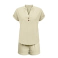 thumbnail image 5 of Summer 2 Piece Sets for Women 2026 Trendy Button Decor Tops, Drawstring Shorts Ladies 2 Piece Sets Beige S, 5 of 5