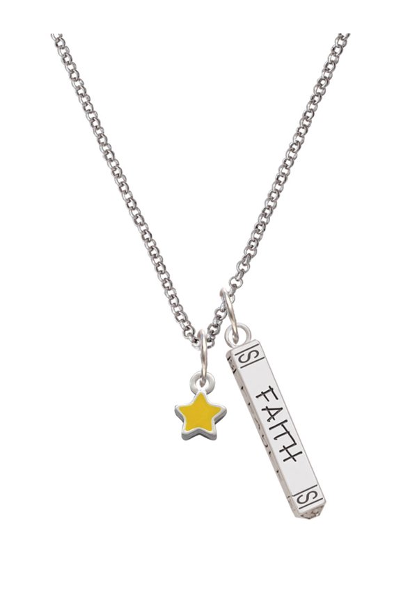 Silvertone Mini Yellow Star Silvertone Believe Faith Prayer Hope Bar Charm Necklace, 23"