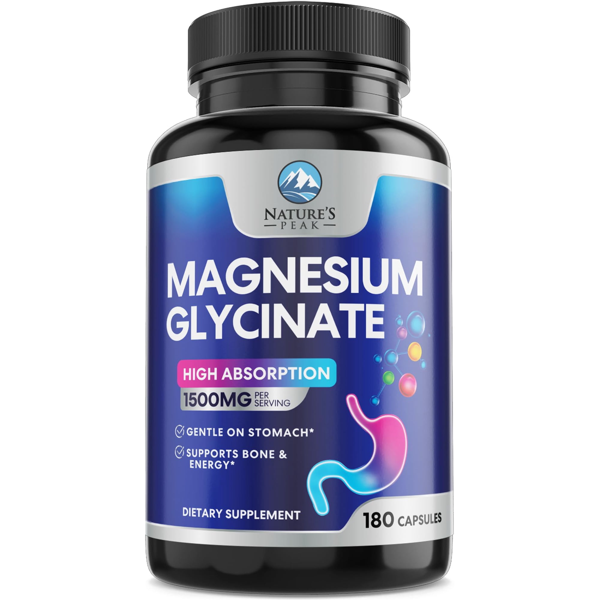 Magnesium Glycinate Supplement - 100% Chelated & Purified - for Calm, Sleep Support, Heart Health, Muscles & Bone Strength - Best Absorption Magnesium Glycinate Capsules, Bottled in USA - 180 Tablets