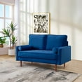 thumbnail image 2 of 57 Inch Wide Upholstered Two Cushion Loveseat w/ Bolster Pillows in Blue Velvet, 2 of 14