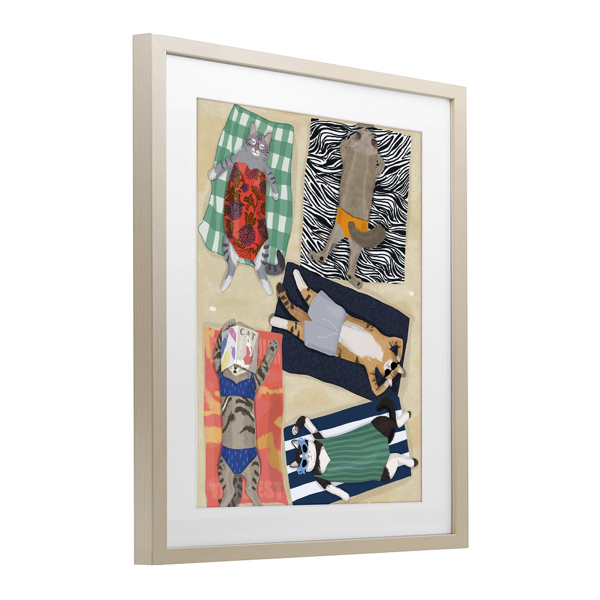 Stupell Industries Summer Sunbathing Cats Birch Framed Print Under Glass, design by Hanna Melin