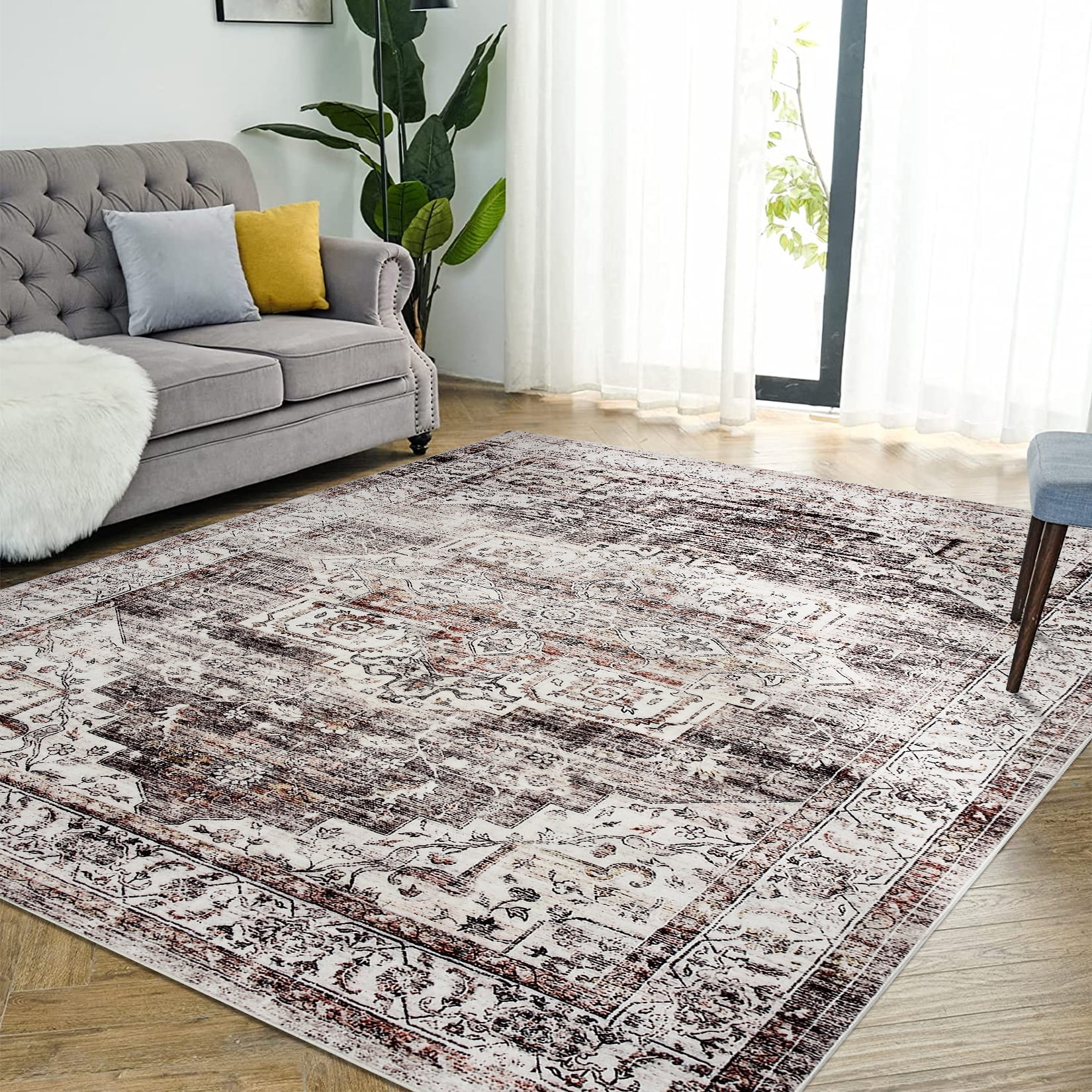 Tzou Washable Area Rug 9x12 Boho Floor Mats for Living Room Vintage