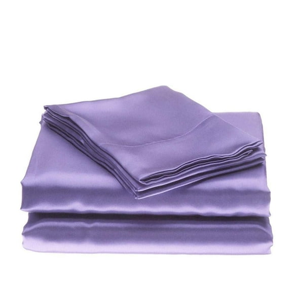 Bedify Bedding 100% Pure Silk Satin Sheet 4pcs, Silk Fitted Sheet 15" Deep Pocket Mattress fit,Silk Flat Sheet&Silk Pillowcases Cool Soft Silk Sheets|Wrinkle Free Fade Resistant Short Queen Lilac