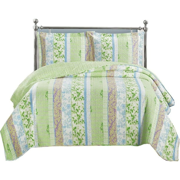 Hayley Full/Queen Size, OverSized Quilt 3pc Set 92x96, Luxury Microfiber Printed Coverlet