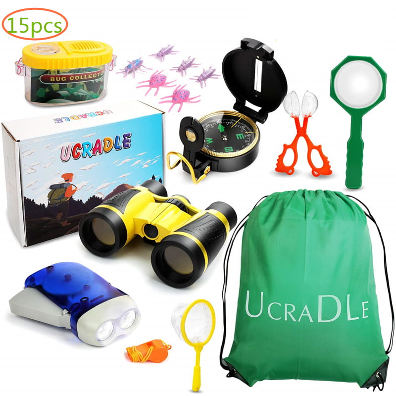 Upgraded 2021 Nature Exploration Kit for Kids with Binoculars Compass and Butterfly Net Great Toys Kids Gift for Boys & Girls Age 3-12 Year Old Camping Hiking Outdoor Explorer Set 25PCS 