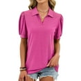 thumbnail image 5 of DAFPZW Womens Summer Tops Golf V-Neck T-Shirts Puff Short Sleeve Lapel Collared Work Blouses Eyelet Tunics, 5 of 8