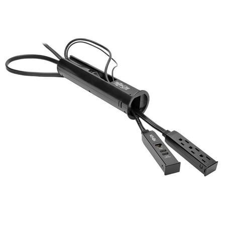 Tripp Lite 3 Outlet Desktop Surge Protector Power Strip for Grommet Installation, 2 USB Charging Ports, RJ45, Black, 10ft Cord (TLP310DMUSB) CA2