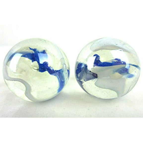 Big Game Toys Set of 2 Vapor 35mm Boulder Clear/White/Blue/Cobalt Swirl Large Shooter Solid Glass Marbles Decor/Vase Filler/Aquarium