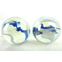 Big Game Toys Set of 2 Vapor 35mm Boulder Clear/White/Blue/Cobalt Swirl Large Shooter Solid Glass Marbles Decor/Vase Filler/Aquarium