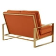 thumbnail image 3 of LeisureMod Loveseat Upholstered in Velvet with Gold Stainless Steel Sled Base and Removable Cushions for Modern Home, Living Room, Offices Jefferson Collection in Orange, 3 of 8
