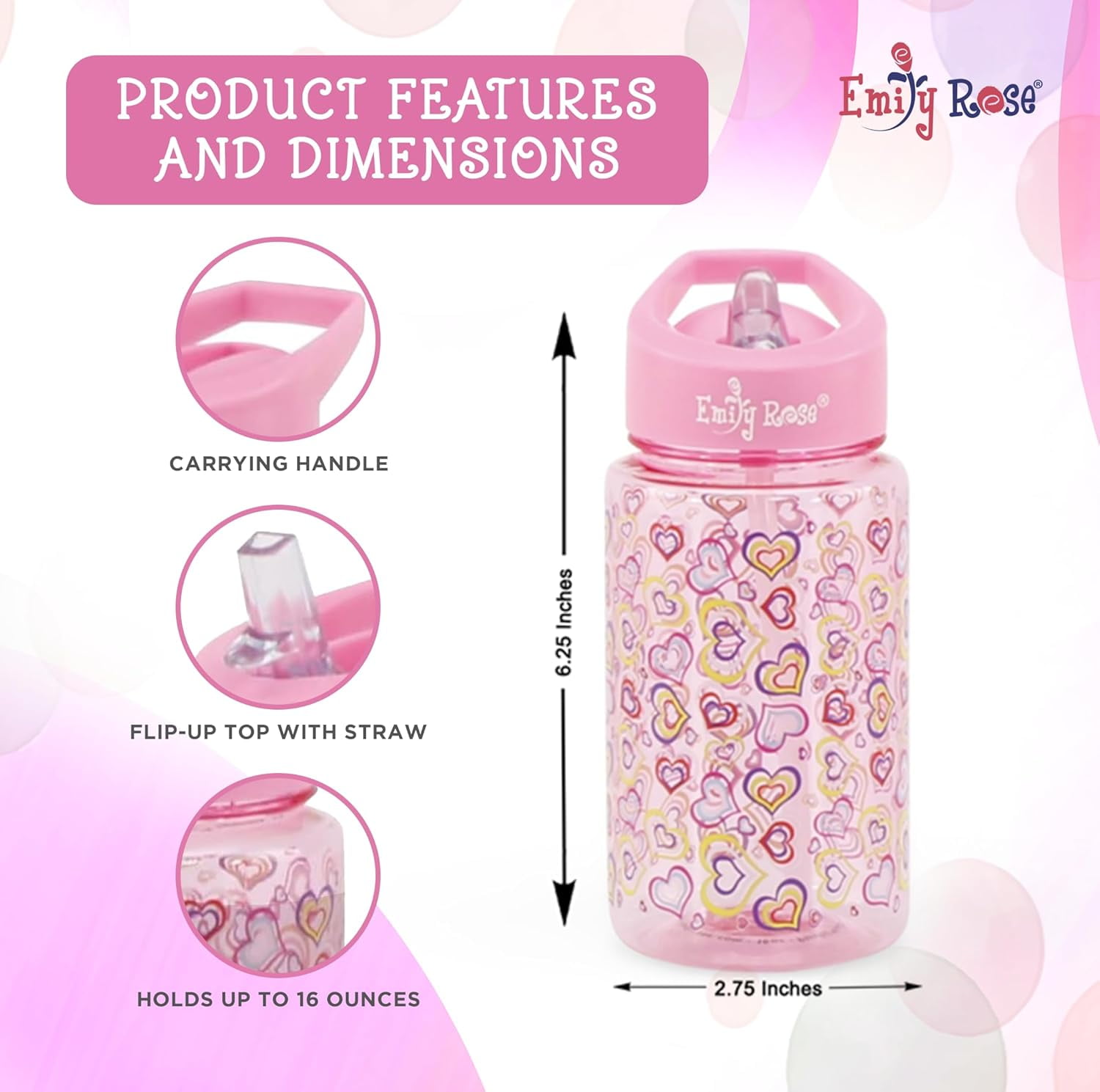 Emily Rose Playful Hearts Girls Heart 3-Piece Reusable Lunch Box, Backpack, and Water Bottle Set