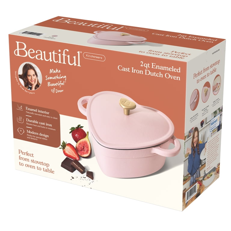 Free Shipping! Beautiful 2QT Cast Iron Heart Dutch Oven, Pink