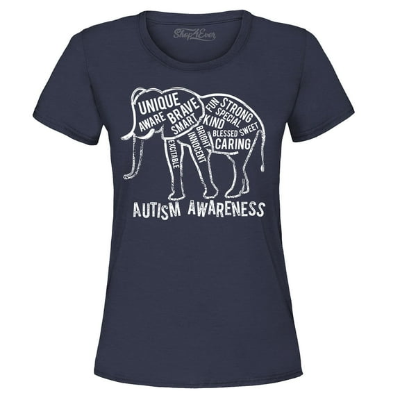 Shop4Ever Women's Autism Awareness Elephant Graphic T-Shirt XXX-Large Navy
