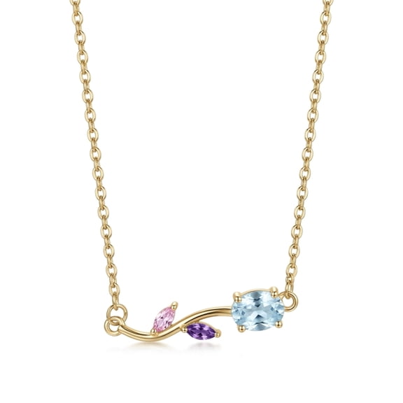 Color Stone Pendant Necklace for Women, Elegant Minimalist Chain Necklace with Decorative Crystal Accents and Floral Inspired Design for Daily and Occasion Wear