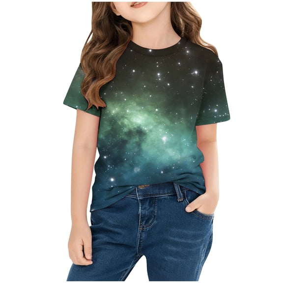 Fnooota Girls T Shirts, Printed Crew Neck Casual Short Sleeve Summer Tops Multicolor Size 10-12
