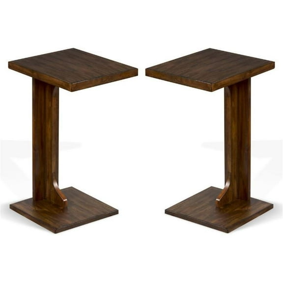 Home Square 12.5" Transitional Wood Sofa Mate Table in Medium Brown - Set of 2