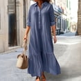 thumbnail image 5 of ZenCart Women's Cotton Linen Shirt Dress Long Sleeve V Neck Button Up Maxi Dress Casual Plus Size Flowy Long Dress, 5 of 8