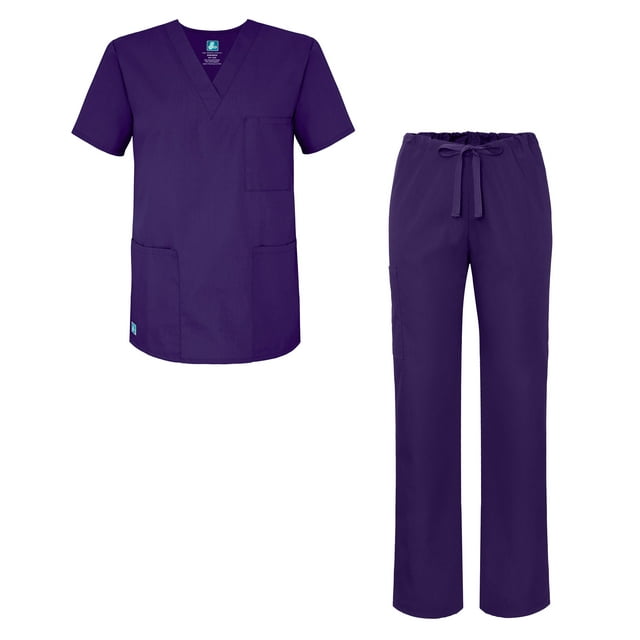 Adar Universal Unisex Scrub Set - Unisex V-Neck Scrub Top & Tapered Drawstring Scrub Pants