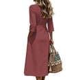 thumbnail image 5 of CHGBMOK Cotton Linen Dresses for Women 3/4 Sleeve V Neck Button Down Dress Cinched Waist Flared Fall Maxi Dress, 5 of 7