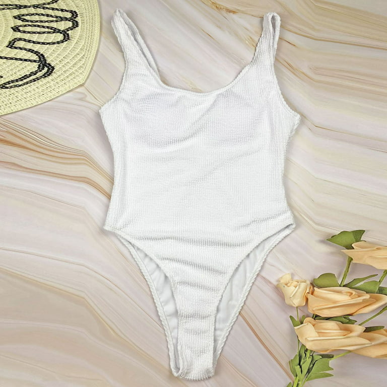 Finelylove Swimsuits Tummy Concealing Sport Bra Style Bikini White L
