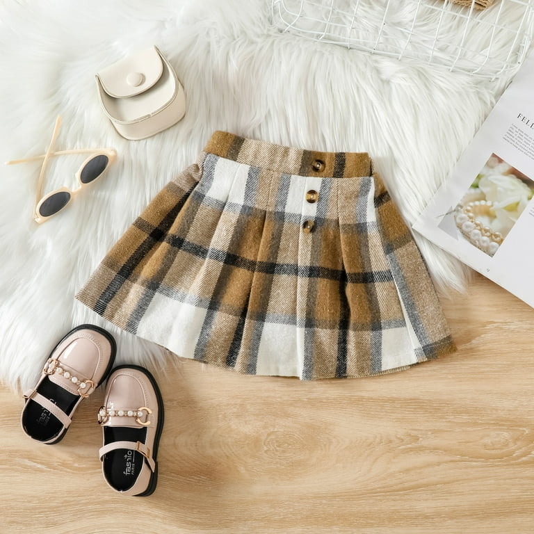 Rovga Girls Outfit Set Kids Puff Sleeve Long Sleeve T Shirt Tops Button En Plaid Skirts 2Pcs Princess Outfits Clothes Set For 3 4 Years
