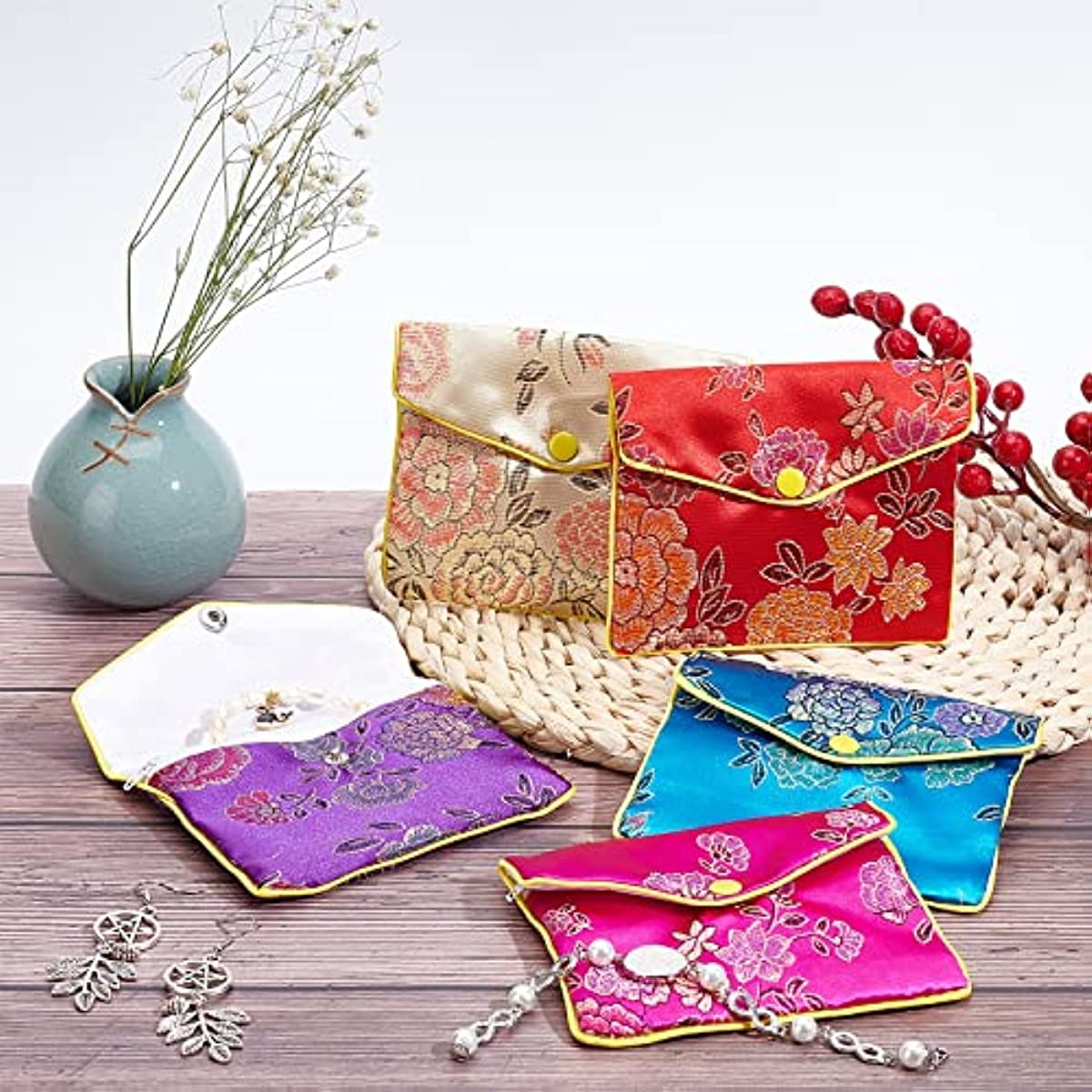 10 Pcs Silk Jewelry Pouch with Zipper 4 5 Chinese Silk Pouches Travel Jewelry Pouch Small Zippered Jewelry Pouches Asian Jewelry Pouch for Traveling