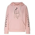 thumbnail image 7 of Shirts for Women Trendy Fall Winter Loose Fit Hooded Long-sleeved Puff Cold Shoulder Hoody Footprint Print Leisure Cotton Hoodie Sweatshirt(Pink,XL), 7 of 7