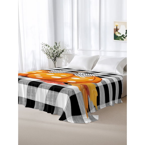 California King Size Flat Sheet Only,Thanksgiving Polka Dot Pumpkin Bow Soft Top Bed Sheets Breathable Bedding Sheet Fall Harvest Watercolor Plaid Microfiber Hotel Luxury Top Sheets