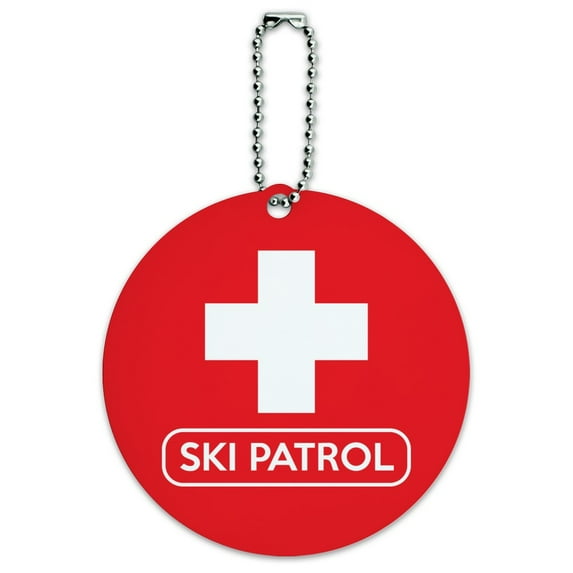 Ski Patrol with Cross Round Luggage ID Tag Card Suitcase Carry-On