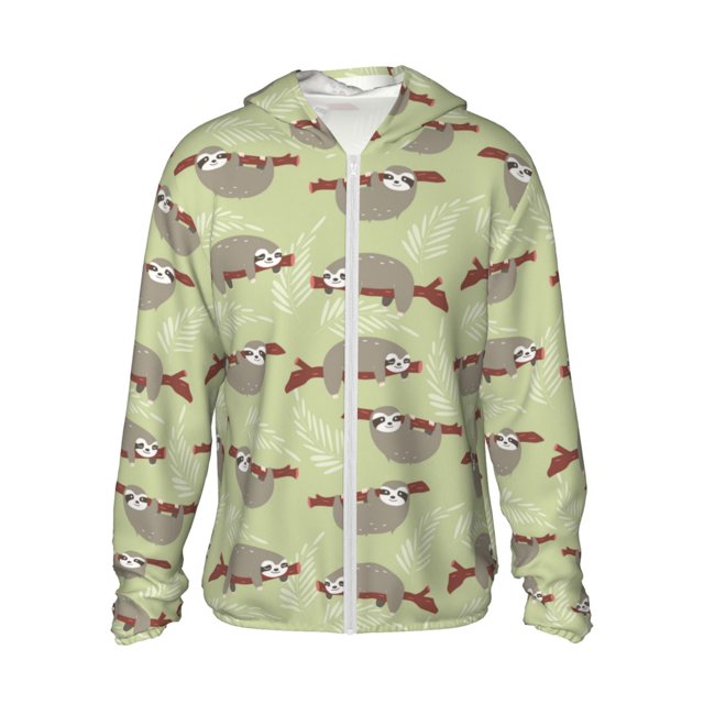 Fotbe Twig Sloth Chaqueta con Protección Solar UPF 50+ para Hombre y Mujer, Camisa con Capucha y Bolsillos-3X-Large